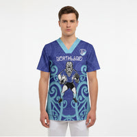 Northland Custom Rugby New Zealand Scrub Top Aotearoa Maori Pukana Tiki Mascot