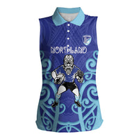 Northland Custom Rugby New Zealand Women Sleeveless Polo Shirt Aotearoa Maori Pukana Tiki Mascot