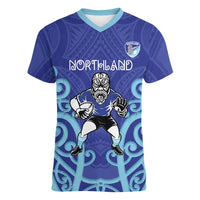 Northland Custom Rugby New Zealand Women V-Neck T-Shirt Aotearoa Maori Pukana Tiki Mascot