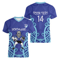 Northland Custom Rugby New Zealand Women V-Neck T-Shirt Aotearoa Maori Pukana Tiki Mascot