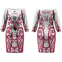 North Harbour Custom Rugby New Zealand Couples Matching Off The Shoulder Long Sleeve Dress and Hawaiian Shirt Aotearoa Maori Pukana Tiki Mascot