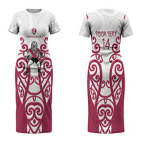 North Harbour Custom Rugby New Zealand Couples Matching Short Sleeve Bodycon Dress and Long Sleeve Button Shirt Aotearoa Maori Pukana Tiki Mascot