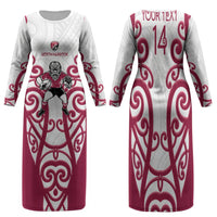 North Harbour Custom Rugby New Zealand Family Matching Long Sleeve Bodycon Dress and Hawaiian Shirt Aotearoa Maori Pukana Tiki Mascot
