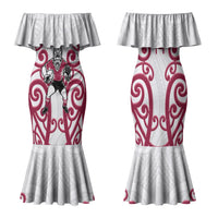 North Harbour Custom Rugby New Zealand Family Matching Mermaid Dress and Hawaiian Shirt Aotearoa Maori Pukana Tiki Mascot