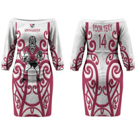North Harbour Custom Rugby New Zealand Family Matching Off The Shoulder Long Sleeve Dress and Hawaiian Shirt Aotearoa Maori Pukana Tiki Mascot