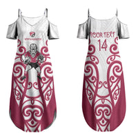 North Harbour Custom Rugby New Zealand Family Matching Summer Maxi Dress and Hawaiian Shirt Aotearoa Maori Pukana Tiki Mascot