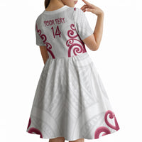 North Harbour Custom Rugby New Zealand Kid Short Sleeve Dress Aotearoa Maori Pukana Tiki Mascot