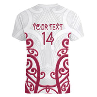 North Harbour Custom Rugby New Zealand Women V-Neck T-Shirt Aotearoa Maori Pukana Tiki Mascot