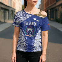 Toa Samoa Rugby Custom Cross Shoulder Shirt Go Champions Pacific Samoan Pattern - Polynesian Pride