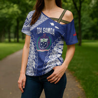 Toa Samoa Rugby Custom Cross Shoulder Shirt Go Champions Pacific Samoan Pattern - Polynesian Pride