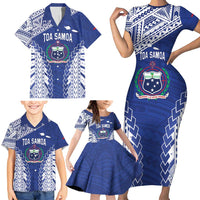 Toa Samoa Rugby Custom Family Matching Short Sleeve Bodycon Dress and Hawaiian Shirt Go Champions Pacific Samoan Pattern - Polynesian Pride