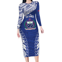 Toa Samoa Rugby Custom Long Sleeve Bodycon Dress Go Champions Pacific Samoan Pattern - Polynesian Pride