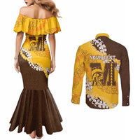 Personalized Mililani Hawaii High School Couples Matching Mermaid Dress and Long Sleeve Button Shirt Puakenikeni Lei Hawaiian Pattern - Polynesian Pride