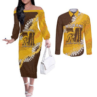 Personalized Mililani Hawaii High School Couples Matching Off The Shoulder Long Sleeve Dress and Long Sleeve Button Shirt Puakenikeni Lei Hawaiian Pattern - Polynesian Pride