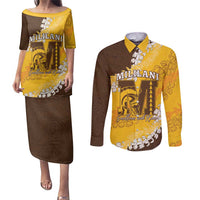 Personalized Mililani Hawaii High School Couples Matching Puletasi and Long Sleeve Button Shirt Puakenikeni Lei Hawaiian Pattern - Polynesian Pride