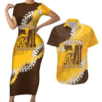 Personalized Mililani Hawaii High School Couples Matching Short Sleeve Bodycon Dress and Hawaiian Shirt Puakenikeni Lei Hawaiian Pattern - Polynesian Pride
