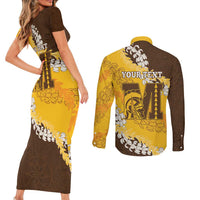 Personalized Mililani Hawaii High School Couples Matching Short Sleeve Bodycon Dress and Long Sleeve Button Shirt Puakenikeni Lei Hawaiian Pattern - Polynesian Pride