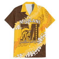 Personalized Mililani Hawaii High School Family Matching Mermaid Dress and Hawaiian Shirt Puakenikeni Lei Hawaiian Pattern LT14 Dad's Shirt - Short Sleeve Yellow - Polynesian Pride