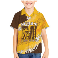 Personalized Mililani Hawaii High School Family Matching Mermaid Dress and Hawaiian Shirt Puakenikeni Lei Hawaiian Pattern LT14 Son's Shirt Yellow - Polynesian Pride
