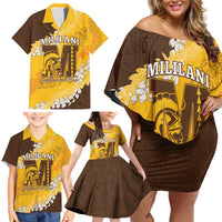 Personalized Mililani Hawaii High School Family Matching Off Shoulder Short Dress and Hawaiian Shirt Puakenikeni Lei Hawaiian Pattern - Polynesian Pride