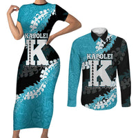 Personalized Kapolei Hawaii High School Couples Matching Short Sleeve Bodycon Dress and Long Sleeve Button Shirt Puakenikeni Lei Hawaiian Pattern - Polynesian Pride