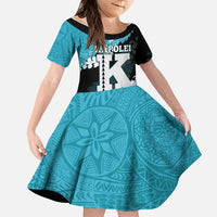 Personalized Kapolei Hawaii High School Family Matching Off Shoulder Short Dress and Hawaiian Shirt Puakenikeni Lei Hawaiian Pattern LT14 Daughter's Dress Teal - Polynesian Pride