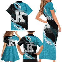 Personalized Kapolei Hawaii High School Family Matching Short Sleeve Bodycon Dress and Hawaiian Shirt Puakenikeni Lei Hawaiian Pattern - Polynesian Pride