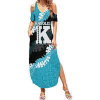 Personalized Kapolei Hawaii High School Family Matching Summer Maxi Dress and Hawaiian Shirt Puakenikeni Lei Hawaiian Pattern LT14 Mom's Dress Teal - Polynesian Pride