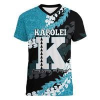 Personalized Kapolei Hawaii High School Women V-Neck T-Shirt Puakenikeni Lei Hawaiian Pattern - Polynesian Pride