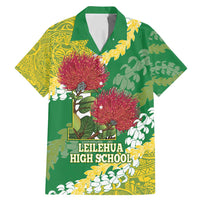 Personalized Leilehua Hawaii High School Family Matching Mermaid Dress and Hawaiian Shirt Puakenikeni Lei Hawaiian Pattern LT14 Dad's Shirt - Short Sleeve Green - Polynesian Pride