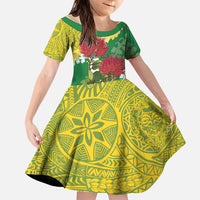 Personalized Leilehua Hawaii High School Family Matching Off Shoulder Maxi Dress and Hawaiian Shirt Puakenikeni Lei Hawaiian Pattern LT14 Daughter's Dress Green - Polynesian Pride