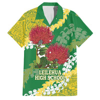 Personalized Leilehua Hawaii High School Family Matching Short Sleeve Bodycon Dress and Hawaiian Shirt Puakenikeni Lei Hawaiian Pattern LT14 Dad's Shirt - Short Sleeve Green - Polynesian Pride