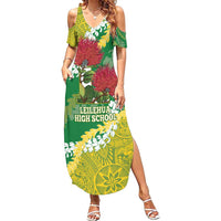 Personalized Leilehua Hawaii High School Family Matching Summer Maxi Dress and Hawaiian Shirt Puakenikeni Lei Hawaiian Pattern LT14 Mom's Dress Green - Polynesian Pride