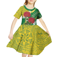 Personalized Leilehua Hawaii High School Kid Short Sleeve Dress Puakenikeni Lei Hawaiian Pattern - Polynesian Pride