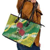 Personalized Leilehua Hawaii High School Leather Tote Bag Puakenikeni Lei Hawaiian Pattern - Polynesian Pride
