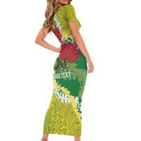 Personalized Leilehua Hawaii High School Short Sleeve Bodycon Dress Puakenikeni Lei Hawaiian Pattern - Polynesian Pride
