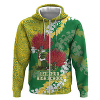 Personalized Leilehua Hawaii High School Zip Hoodie Puakenikeni Lei Hawaiian Pattern - Polynesian Pride