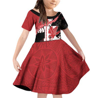 Personalized Kalani Hawaii High School Family Matching Off Shoulder Short Dress and Hawaiian Shirt Puakenikeni Lei Hawaiian Pattern LT14 Daughter's Dress Red - Polynesian Pride