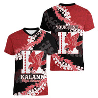 Personalized Kalani Hawaii High School Women V-Neck T-Shirt Puakenikeni Lei Hawaiian Pattern - Polynesian Pride