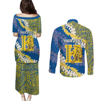 Personalized Kaiser Hawaii High School Couples Matching Puletasi and Long Sleeve Button Shirt Puakenikeni Lei Hawaiian Pattern - Polynesian Pride