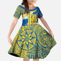 Personalized Kaiser Hawaii High School Family Matching Summer Maxi Dress and Hawaiian Shirt Puakenikeni Lei Hawaiian Pattern LT14 Daughter's Dress Blue - Polynesian Pride