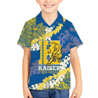 Personalized Kaiser Hawaii High School Family Matching Tank Maxi Dress and Hawaiian Shirt Puakenikeni Lei Hawaiian Pattern LT14 Son's Shirt Blue - Polynesian Pride
