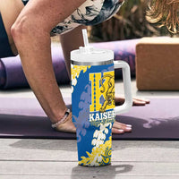 Personalized Kaiser Hawaii High School Tumbler With Handle Puakenikeni Lei Hawaiian Pattern - Polynesian Pride