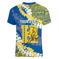 Personalized Kaiser Hawaii High School Women V-Neck T-Shirt Puakenikeni Lei Hawaiian Pattern - Polynesian Pride