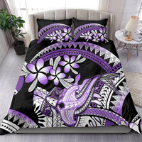 Purple Polynesian Bedding Set Hammerhead Shark Tattoo Royal Plumeria Gradient Vibes LT14 - Polynesian Pride