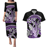 Purple Polynesian Couples Matching Puletasi and Hawaiian Shirt Hammerhead Shark Tattoo Royal Plumeria Gradient Vibes LT14 Purple - Polynesian Pride