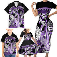 Purple Polynesian Family Matching Short Sleeve Bodycon Dress and Hawaiian Shirt Hammerhead Shark Tattoo Royal Plumeria Gradient Vibes LT14 - Polynesian Pride