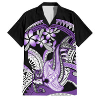 Purple Polynesian Family Matching Summer Maxi Dress and Hawaiian Shirt Hammerhead Shark Tattoo Royal Plumeria Gradient Vibes LT14 Dad's Shirt - Short Sleeve Purple - Polynesian Pride