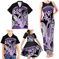 Purple Polynesian Family Matching Tank Maxi Dress and Hawaiian Shirt Hammerhead Shark Tattoo Royal Plumeria Gradient Vibes LT14 - Polynesian Pride