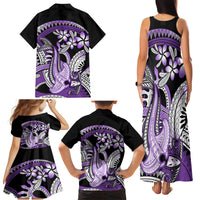 Purple Polynesian Family Matching Tank Maxi Dress and Hawaiian Shirt Hammerhead Shark Tattoo Royal Plumeria Gradient Vibes LT14 - Polynesian Pride